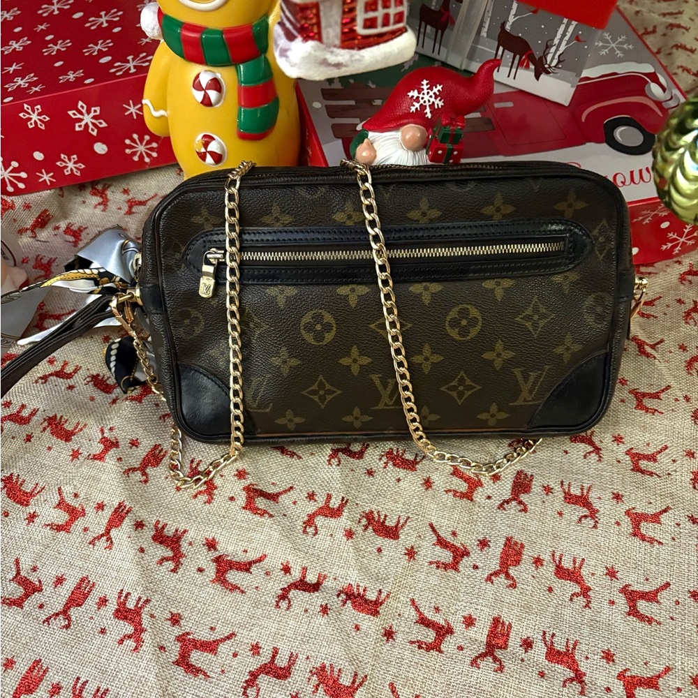 Louis Vuitton Marly Dragonne crossbody clutch purse handbag tote black vintage